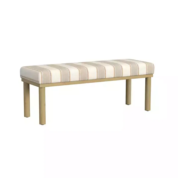 Benches & Ottomans-Kirklands Home Tan Striped Upholstered Wood Leg Bench