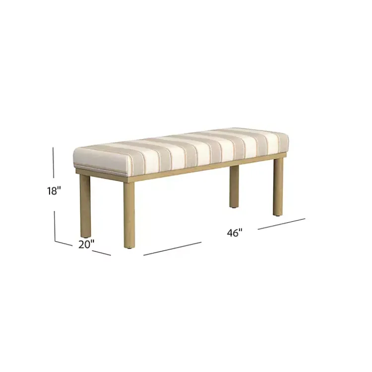 Benches & Ottomans-Kirklands Home Tan Striped Upholstered Wood Leg Bench
