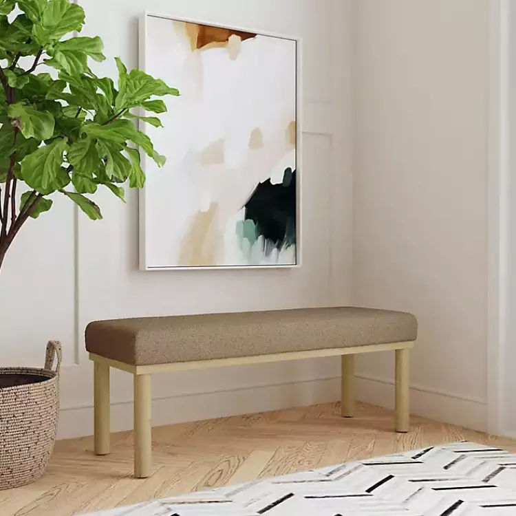 Benches & Ottomans-Kirklands Home Boucle Upholstered Wood Leg Bench Brown