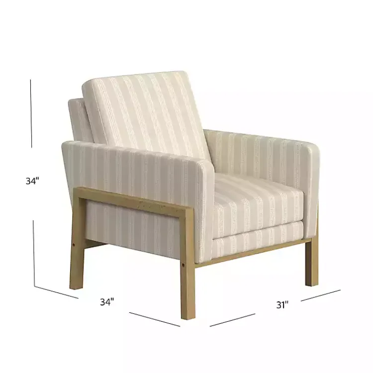 Accent Chairs-Kirklands Home Tan Striped Upholstered Wood Frame Armchair