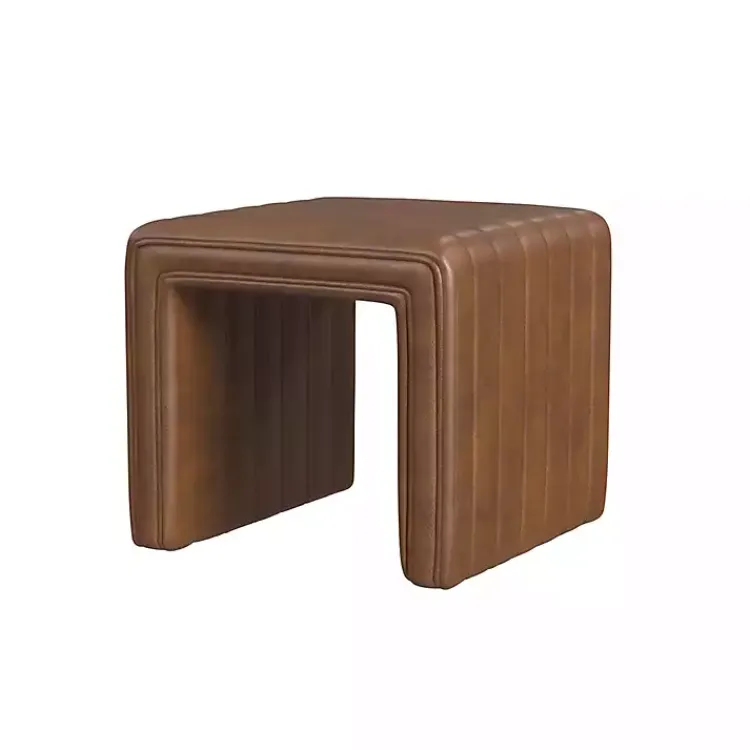 Benches & Ottomans-Kirklands Home Faux Leather Channeled Upholstered Ottoman Brown