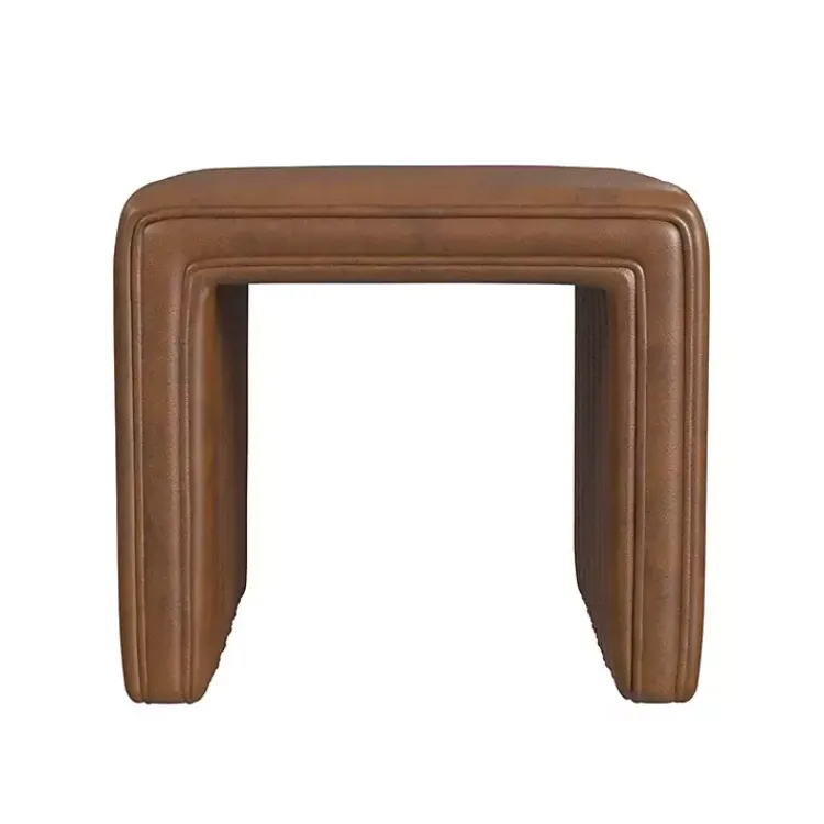 Benches & Ottomans-Kirklands Home Faux Leather Channeled Upholstered Ottoman Brown