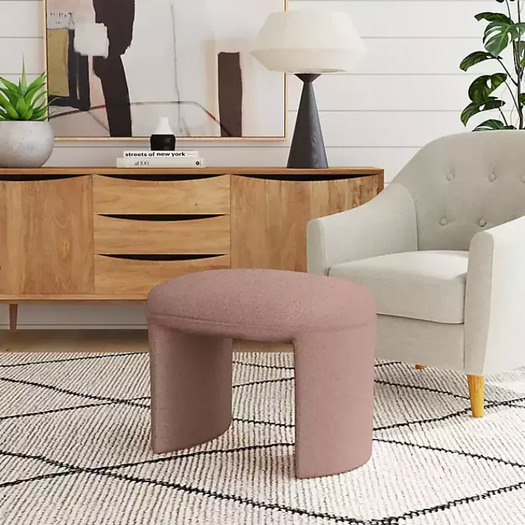 Benches & Ottomans-Kirklands Home Boucle Oval Upholstered Ottoman Pink