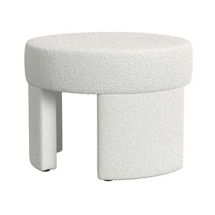 Benches & Ottomans-Kirklands Home Cream Boucle Round Upholstered Ottoman White