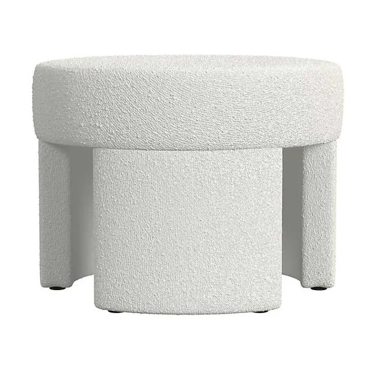 Benches & Ottomans-Kirklands Home Cream Boucle Round Upholstered Ottoman White