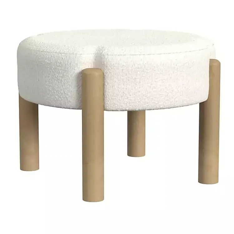 Benches & Ottomans-Kirklands Home Cream Boucle Natural Wood Ottoman White