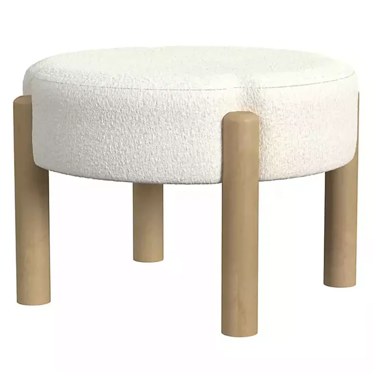 Benches & Ottomans-Kirklands Home Cream Boucle Natural Wood Ottoman White