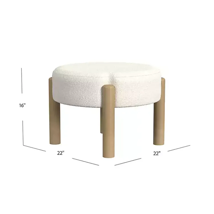Benches & Ottomans-Kirklands Home Cream Boucle Natural Wood Ottoman White