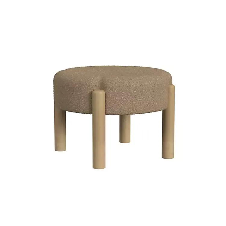 Benches & Ottomans-Kirklands Home Boucle Natural Wood Ottoman Brown