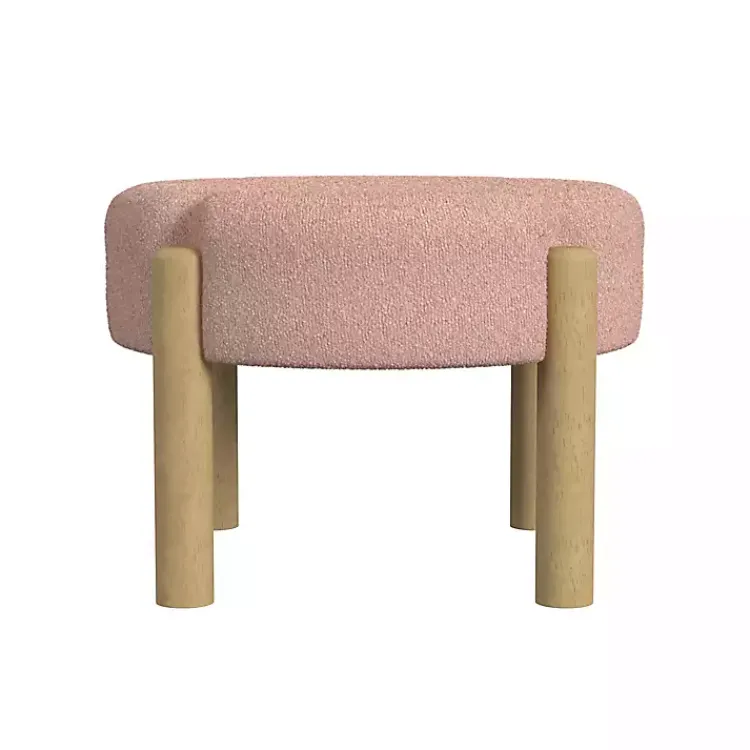 Benches & Ottomans-Kirklands Home Boucle Natural Wood Ottoman Pink