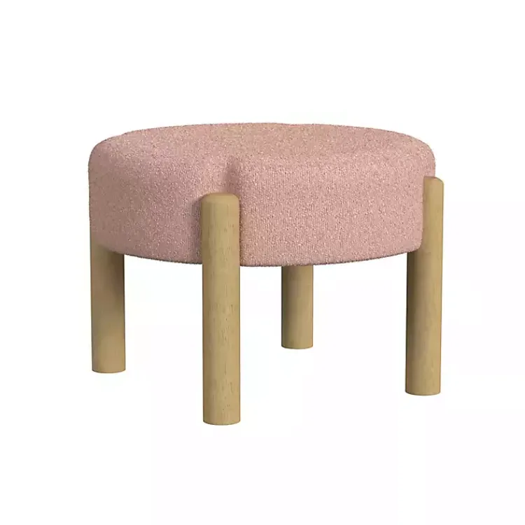 Benches & Ottomans-Kirklands Home Boucle Natural Wood Ottoman Pink