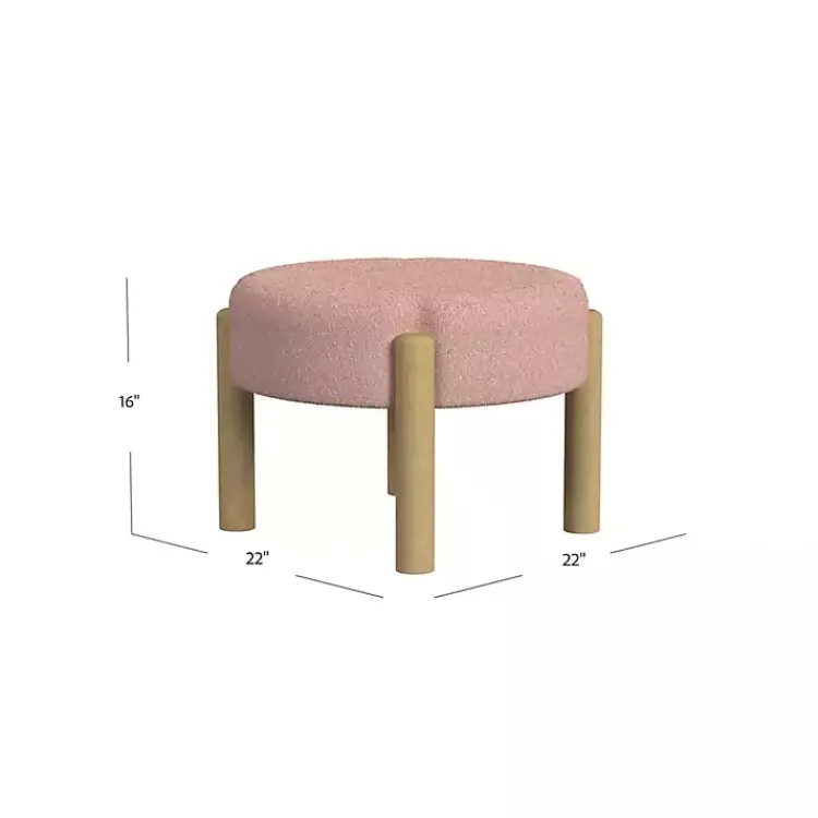 Benches & Ottomans-Kirklands Home Boucle Natural Wood Ottoman Pink