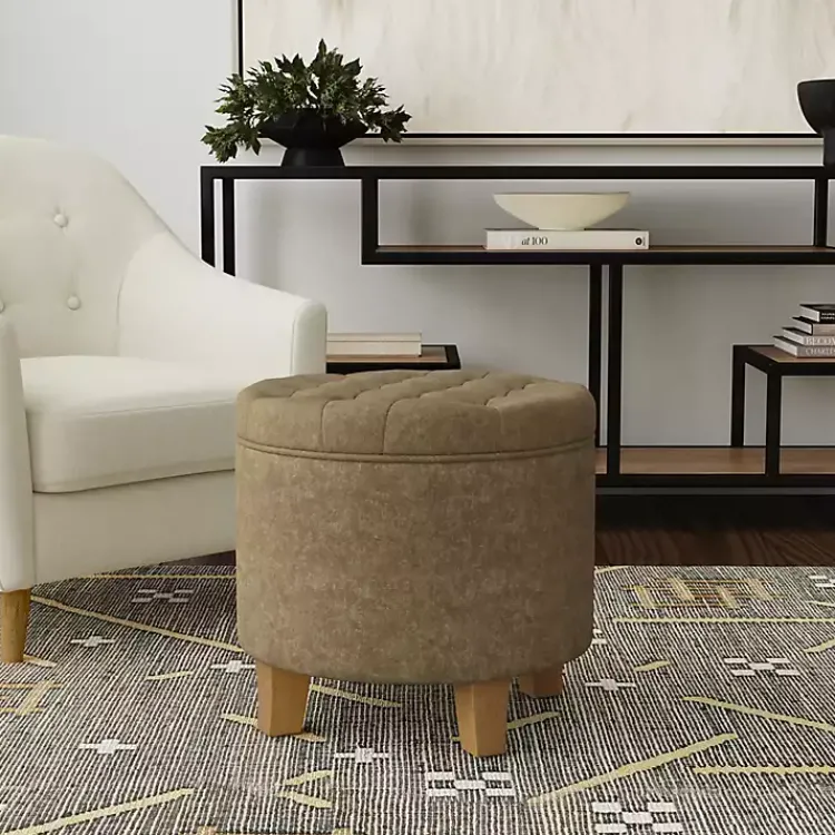 Benches & Ottomans-Kirklands Home Mocha Velvet Tufted Storage Ottoman Brown