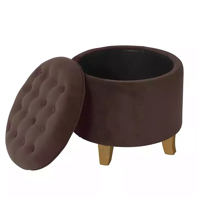 Benches & Ottomans-Kirklands Home Espresso Velvet Tufted Storage Ottoman Brown