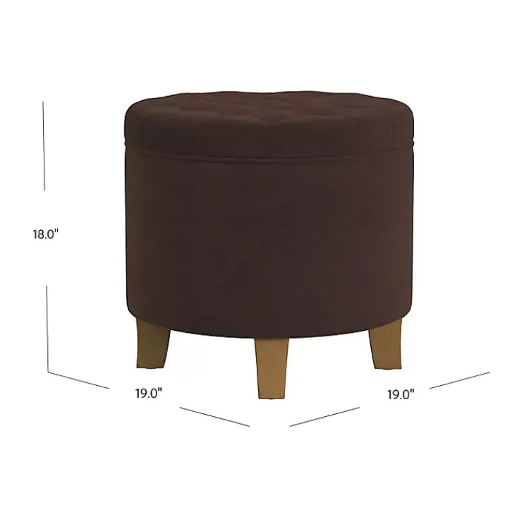 Benches & Ottomans-Kirklands Home Espresso Velvet Tufted Storage Ottoman Brown