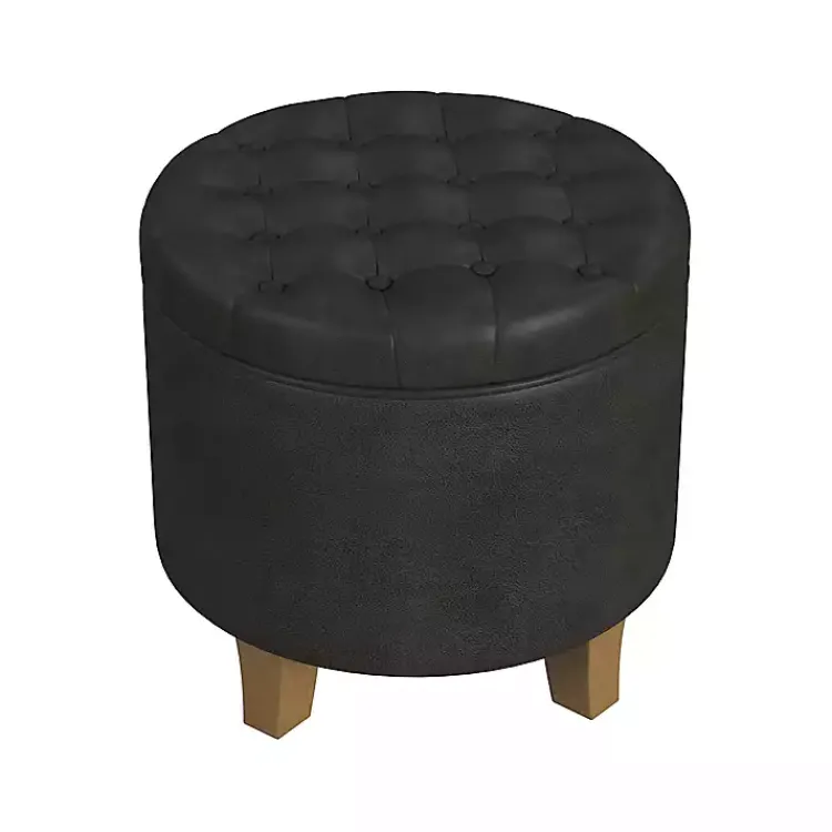 Benches & Ottomans-Kirklands Home Espresso Faux Leather Tufted Storage Ottoman Brown