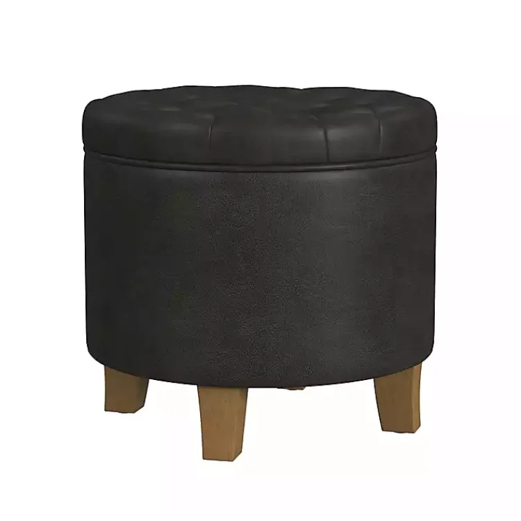 Benches & Ottomans-Kirklands Home Espresso Faux Leather Tufted Storage Ottoman Brown