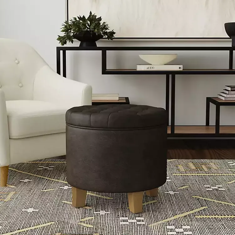 Benches & Ottomans-Kirklands Home Espresso Faux Leather Tufted Storage Ottoman Brown