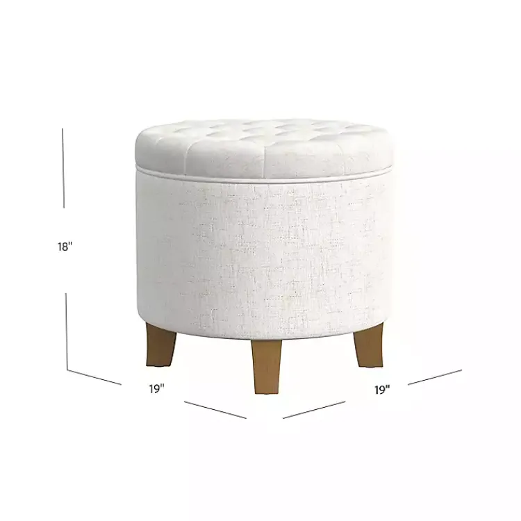 Benches & Ottomans-Kirklands Home Cream Woven Upholstered Tufted Storage Ottoman White