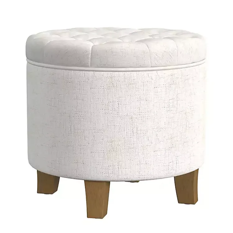 Benches & Ottomans-Kirklands Home Cream Woven Upholstered Tufted Storage Ottoman White