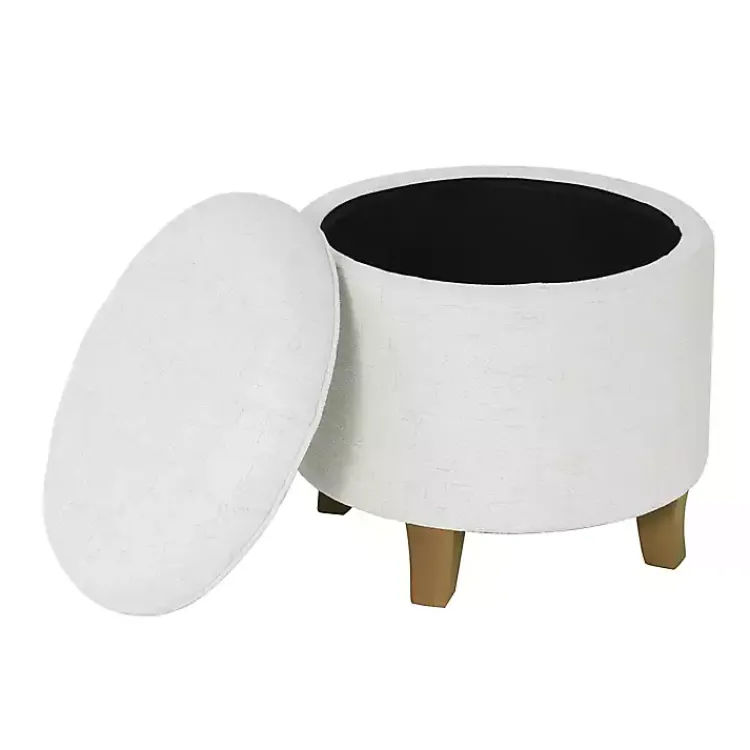 Benches & Ottomans-Kirklands Home Cream Woven Upholstered Tufted Storage Ottoman White