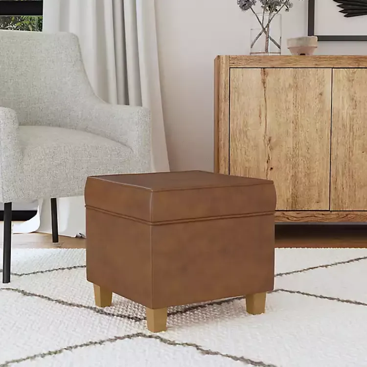 Benches & Ottomans-Kirklands Home Faux Leather Square Storage Ottoman Brown