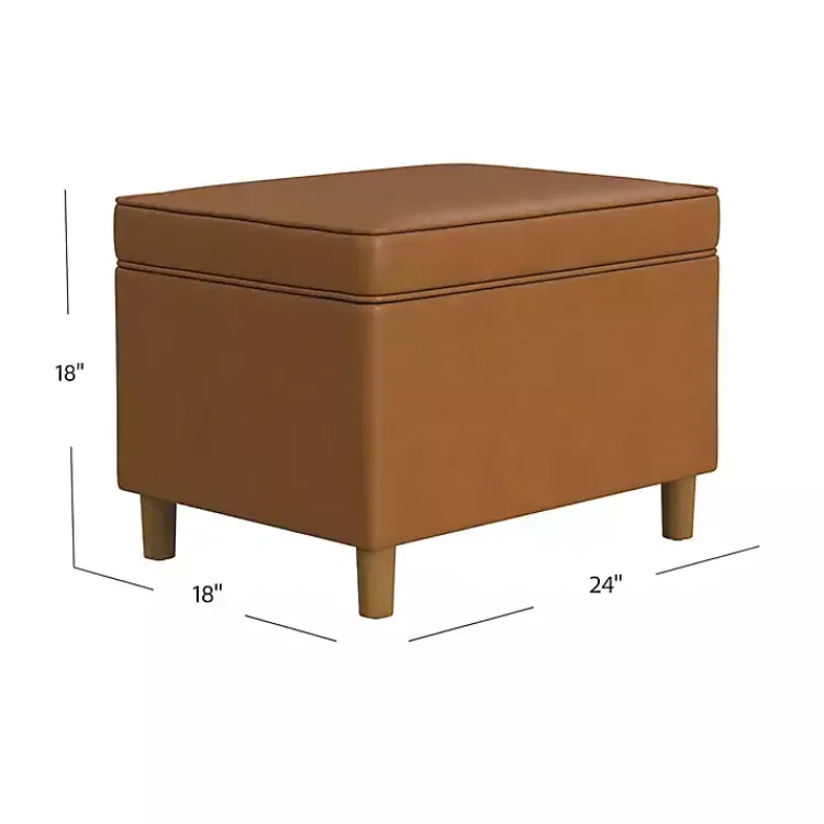 Benches & Ottomans-Kirklands Home Caramel Faux Leather Storage Ottoman Brown