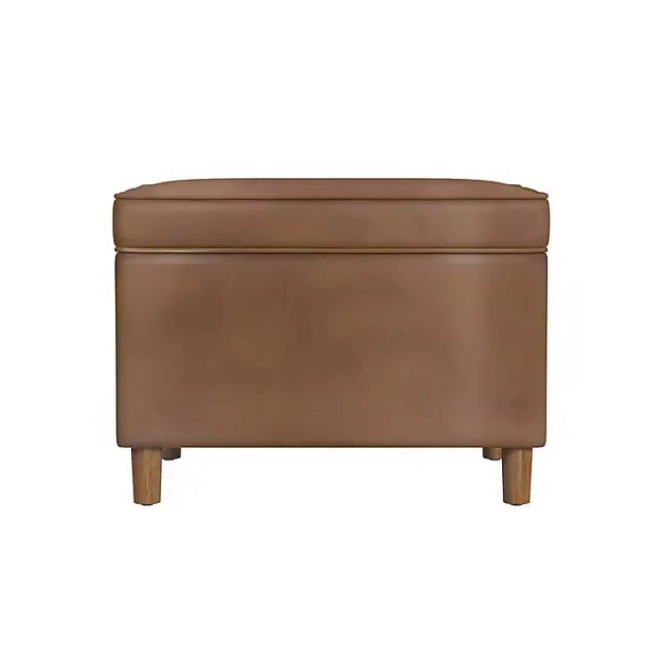 Benches & Ottomans-Kirklands Home Chocolate Faux Leather Storage Ottoman Brown