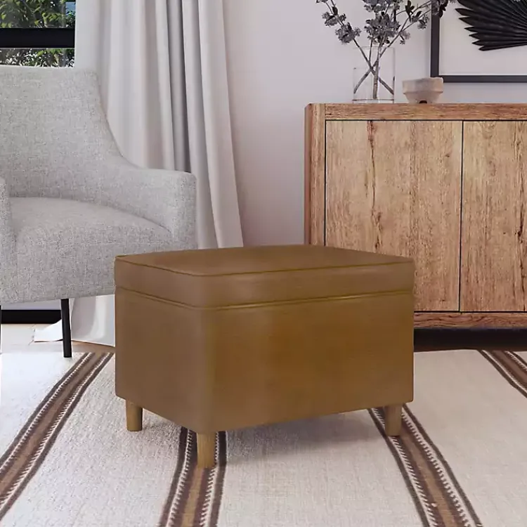 Benches & Ottomans-Kirklands Home Chocolate Faux Leather Storage Ottoman Brown