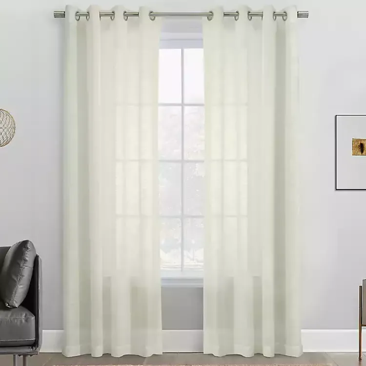 Curtains & Drapes-Kirklands Home Boucle Sheer Single Curtain Panel, 95 in. Ivory