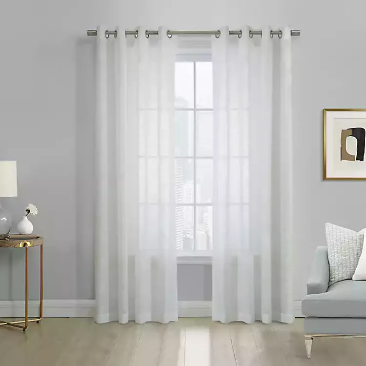 Curtains & Drapes-Kirklands Home Boucle Sheer Single Curtain Panel, 108 in. White