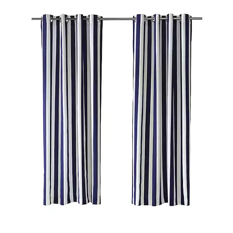 Outdoor Curtains-Kirklands Home Navy Coastal Stripe Outdoor Curtain Panel, 96 in.