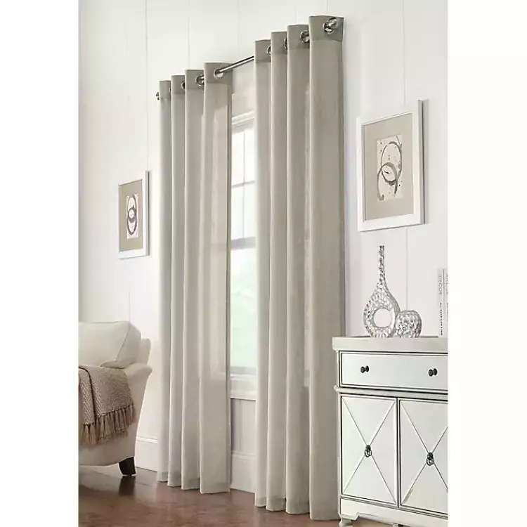 Curtains & Drapes-Kirklands Home Beige Linen Light Filtering Curtain Panel, 84 in. Gray