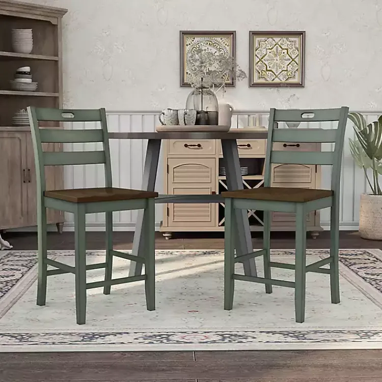 Bar Stools & Counter Height Stools-Kirklands Home Antique Wood Counter Stools, Set of 2 Green