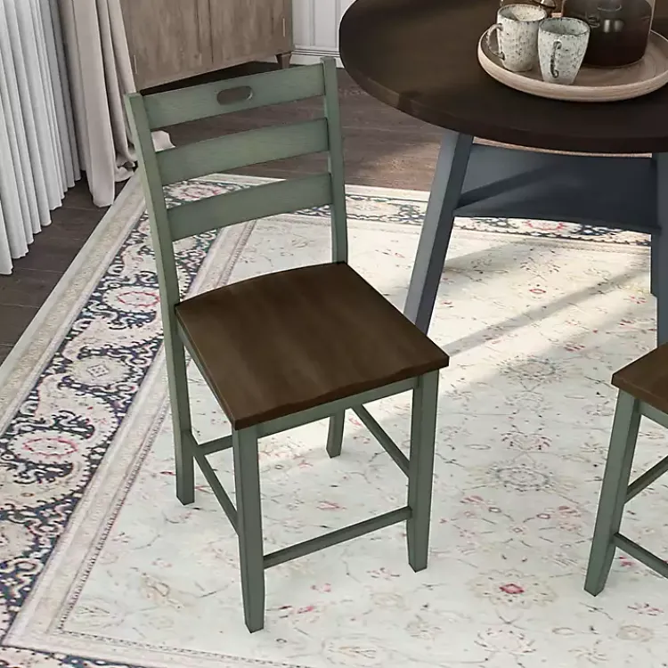 Bar Stools & Counter Height Stools-Kirklands Home Antique Wood Counter Stools, Set of 2 Green