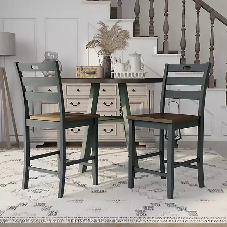 Bar Stools & Counter Height Stools-Kirklands Home Antique Wood Counter Stools, Set of 2 Gray