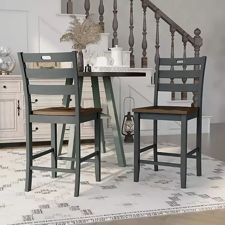 Bar Stools & Counter Height Stools-Kirklands Home Antique Wood Counter Stools, Set of 2 Gray