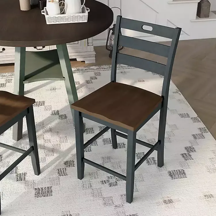 Bar Stools & Counter Height Stools-Kirklands Home Antique Wood Counter Stools, Set of 2 Gray