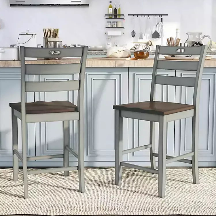 Bar Stools & Counter Height Stools-Kirklands Home Antique Light Wood Counter Stools, Set of 2 Gray