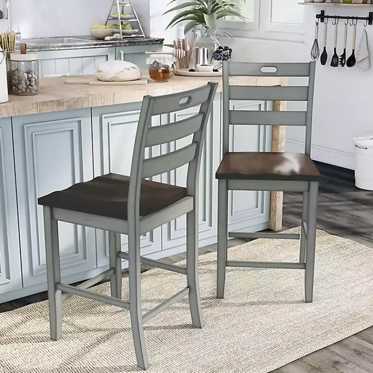 Bar Stools & Counter Height Stools-Kirklands Home Antique Light Wood Counter Stools, Set of 2 Gray