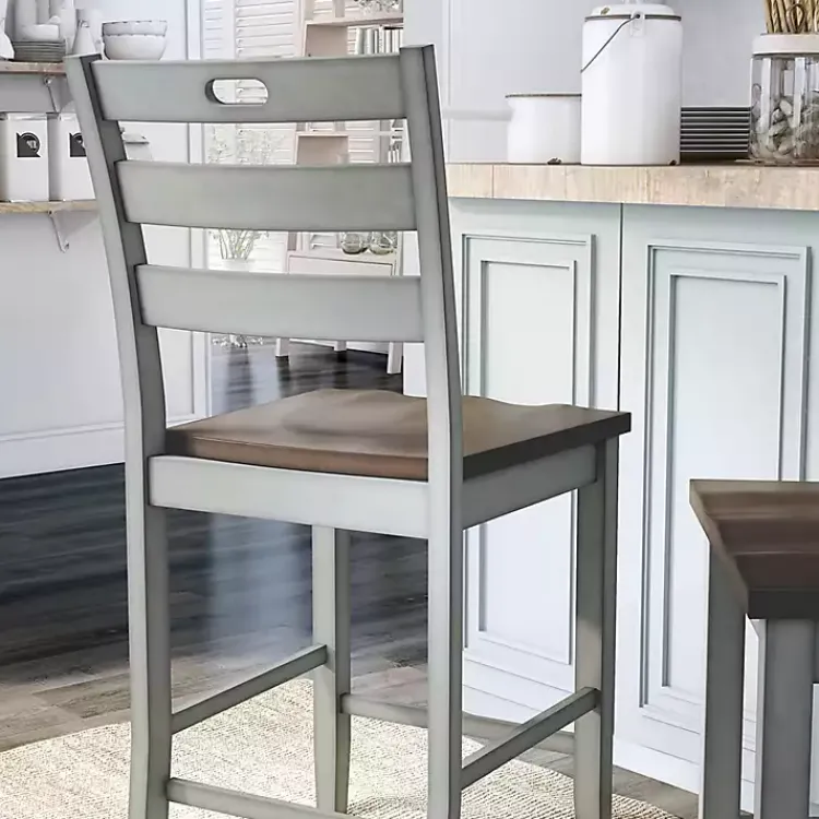 Bar Stools & Counter Height Stools-Kirklands Home Antique Light Wood Counter Stools, Set of 2 Gray