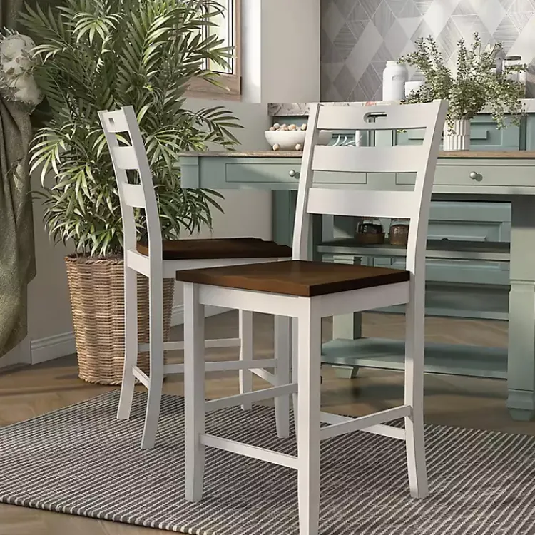 Bar Stools & Counter Height Stools-Kirklands Home Antique Wood Counter Stools, Set of 2 White
