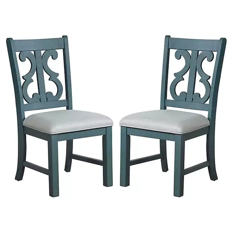 Dining Chairs-Kirklands Home Antique Blue Upholstered Dining Chairs, Set of 2