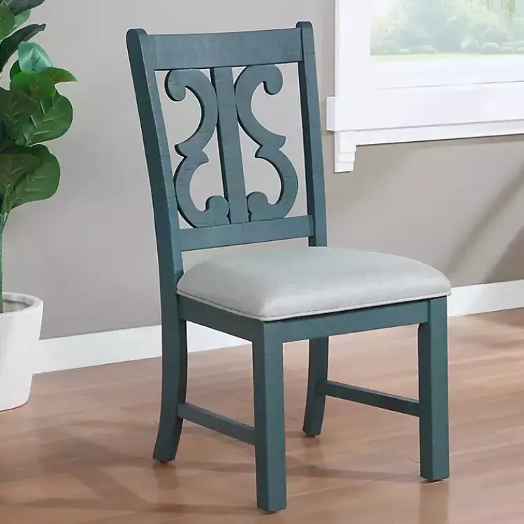 Dining Chairs-Kirklands Home Antique Blue Upholstered Dining Chairs, Set of 2