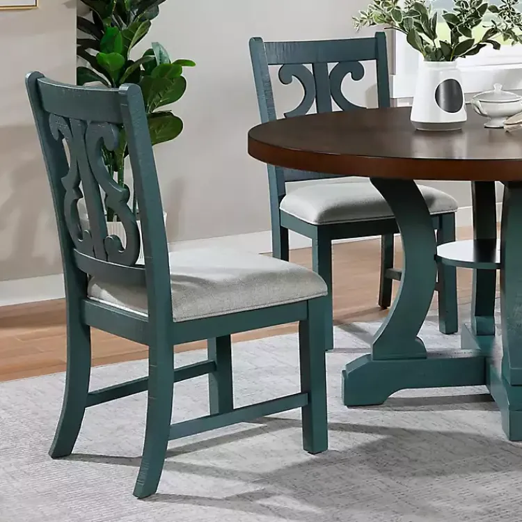 Dining Chairs-Kirklands Home Antique Blue Upholstered Dining Chairs, Set of 2