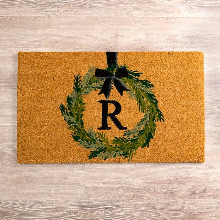Doormats-Kirklands Home Christmas Wreath Monogram R Doormat