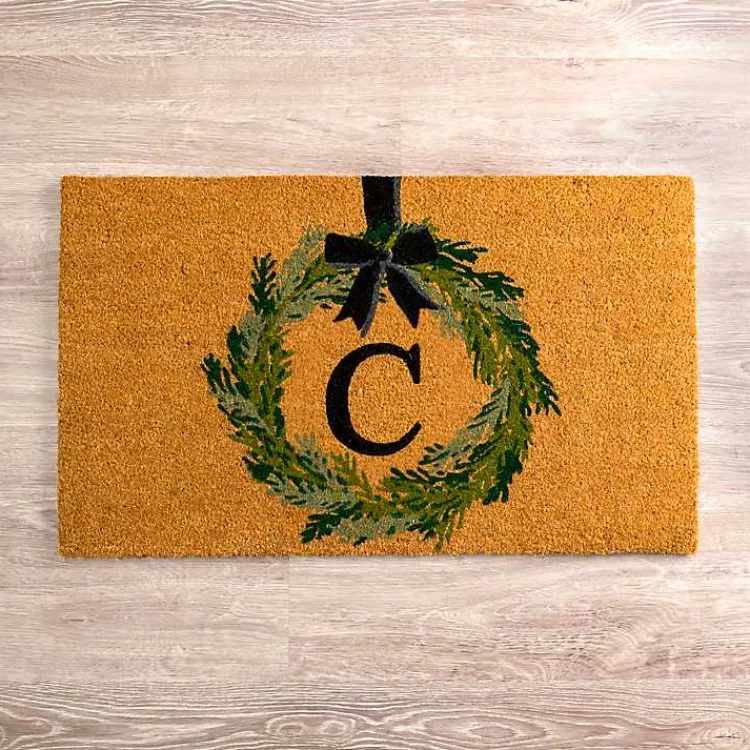 Doormats-Kirklands Home Christmas Wreath Monogram C Doormat