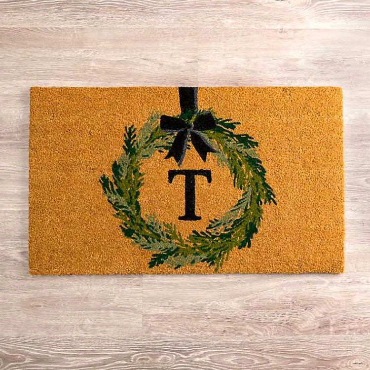 Doormats-Kirklands Home Christmas Wreath Monogram T Doormat
