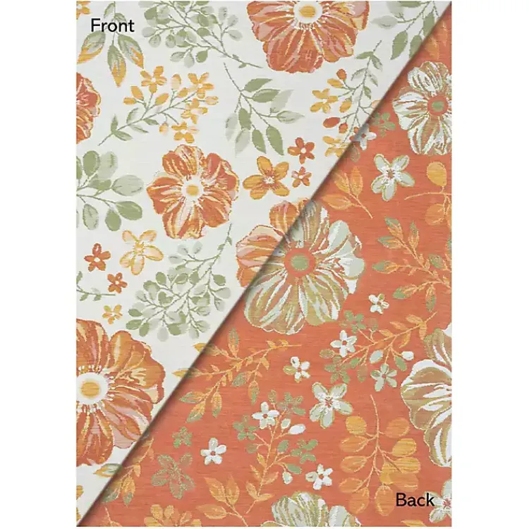 Outdoor Rugs-Kirklands Home Orange & Green Floral Reversible Outdoor Rug, 5x7
