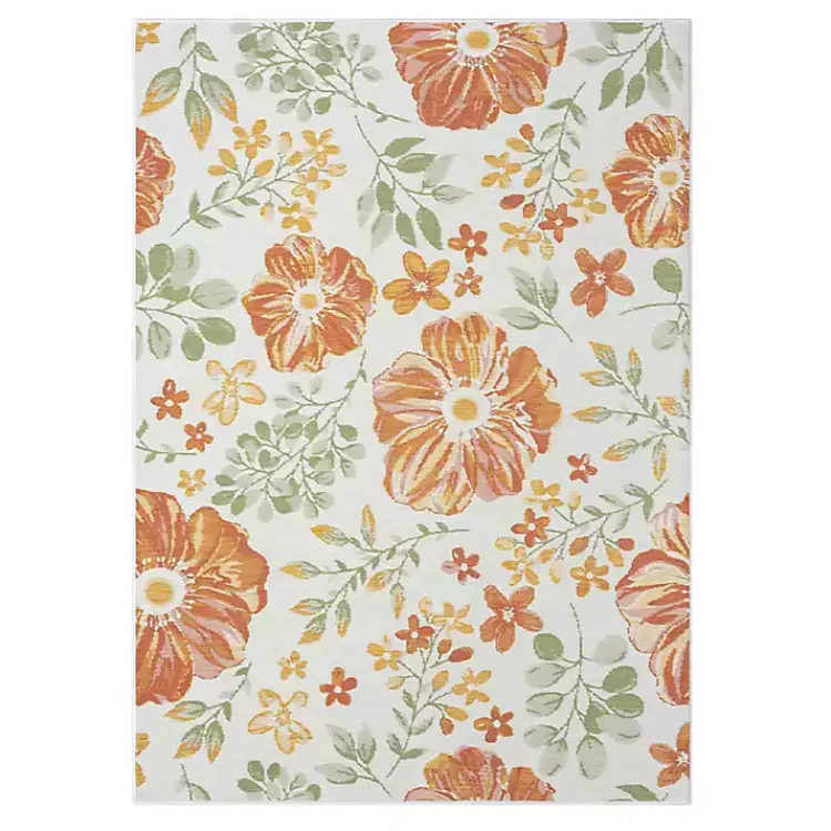 Outdoor Rugs-Kirklands Home Orange & Green Floral Reversible Outdoor Rug, 5x7